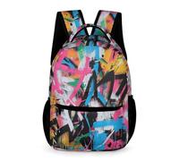 WECECE School Kids for Boys Trend Graffiti Rucksack Age 11 Colourful Daypack for Girls Year 2 Lightweight with Side Pockets Bookbag Daily Items Bottle Autumn Trip Daily Use