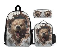WECECE Schoolbag Bear School Supplies Bundle for Kids Age 10, Bookbag 3D Animal Theme School Supplies Bundle Year 5 for Primary Students Study Sessions and Travel