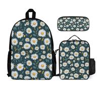 WECECE Schoolbag Daisy School Supplies Bundle for Children Age 9, School Backpack Flower with Pencil Case and Lunch Bag Year 6 for Girls Sports Clubs and Holidays