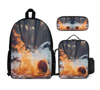 WECECE Schoolbag Flames Basketball School Supplies Bundle for Kids Age 10, Bookbag Basketball School Supplies Bundle Year 5 for Primary Students Study Sessions and Travel