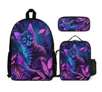 WECECE Schoolbag Kitten School Supplies Bundle for Children 10-12 Years, Backpack Animal Cat School Supplies Bundle Year 4 for Primary Students Study Sessions and Travel