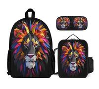 WECECE Schoolbag Lion School Supplies Bundle for Kids Age 10, Bookbag Lions Animal King School Supplies Bundle Year 5 for Primary Students Study Sessions and Travel