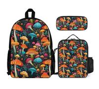 WECECE Schoolbag Mushroom School Supplies Bundle for Children Age 9, School Backpack Plant Theme with Pencil Case and Lunch Bag Year 6 for Girls Sports Clubs and Holidays