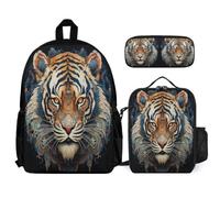 WECECE Schoolbag Tiger Motif School Supplies Bundle for Kids Age 10, Bookbag Animal Theme School Supplies Bundle Year 5 for Primary Students Study Sessions and Travel