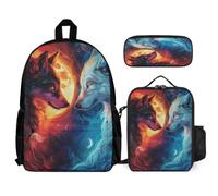 WECECE Schoolbag Wolf School Supplies Bundle for Kids Age 10, Bookbag Animal Wolve School Supplies Bundle Year 5 for Primary Students Study Sessions and Travel