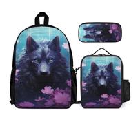 WECECE Schoolbag Wolf School Supplies Bundle for Kids Age 10, Bookbag Wolve Animal School Supplies Bundle Year 5 for Primary Students Study Sessions and Travel