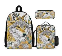 WECECE Schoolbag Wolve School Supplies Bundle for Children 10-12 Years, Backpack Animal Wolf School Supplies Bundle Year 4 for Primary Students Study Sessions and Travel