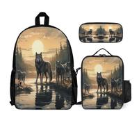 WECECE Schoolbag Wolves School Supplies Bundle for Children 10-12 Years, Backpack Animal Wolf School Supplies Bundle Year 4 for Primary Students Study Sessions and Travel