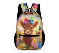 WECECE Scottish Highland Cattle School Backpack for Girls Age 9 Cow Daypack for Boys Year 5 Primary Kids Lightweight Printed Backpack Daily Items Autumn Trip Daily Use
