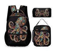 WECECE Sea Life School Bag 3 Piece Set for Girls Age 10, Book Pack with Lunch Box Pencil Case Year 6 for Boys School Journeys Learning Sessions and Holiday Travel