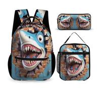 WECECE Shark Bookbag School Supplies Bundle for Students 9-11 Years, Shark 3D Theme Book Pack 3 Piece Set Year 5-7 for Boys Daily Study Classroom Lessons and Travel Activities