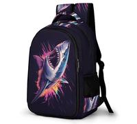 WECECE Shark Motif Daypack Kids Primary to Secondary Marine Life Pattern School Backpack Students Ages 8-12 Stylish Book Bag Students 11.6 Inch Laptop Backpack Day Trips