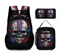 WECECE Skeleton Backpack with Lunch Box Pencil Case for Kids Age 7, Skull Bookbag 3 Piece Set Year 4 for Young Learners School Journeys Learning Sessions and Holiday Travel