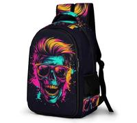 WECECE Skeleton Book Bag Girls 15 Year Olds Colourful Skull Theme School Bag Teens Year 4-6 Modern Backpack for Kids and Teens Travel Spring Outing Autumn Trip Daily Use