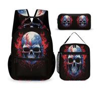 WECECE Skeleton Book Pack 3 Piece Set for Boys 6-8 Years, Skull School Bag with Lunch Tote and Pencil Case Year 4-6 for Boys Family Trips Outdoor Activities and Student Carry