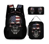 WECECE Skeleton Bookbag with Lunch Bag and Pencil Case for Boys 9-11 Years, Skull School Bag 3 Piece Set Year 1-2 for Boys Family Trips Outdoor Activities and Student Carry