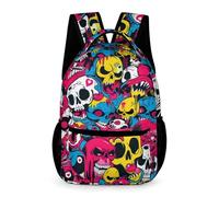WECECE Skeleton Motif Rucksack Boys Girls Age 8 Primary Kids Colourful Skull School Backpack Year 3 Students Stylish Bookbag 43x32x15cm for Travel Daily Use Books Notebooks