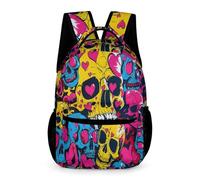 WECECE Skull Book Bag Kids and Teens Age 13 Older Kids Skeleton Heart Motif School Bag Year 8 Students Stylish Backpack Daypack 43x32x15cm for Day Trips Travel Books Notebooks