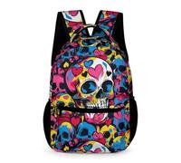 WECECE Skull Print School Backpack Kids Age 10 Students Colourful Skeleton Book Bag Year 5 Teens Stylish Daypack Rucksack 43x32x15cm for Outdoor Day Trips Books Notebooks