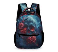 WECECE Skull Rose Pattern Backpack Children Age 7 Primary Kids Skeleton Daypack Year 2 Students Stylish School Bag Rucksack 43x32x15cm for Back to School Gift Books Notebooks