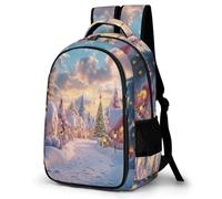WECECE Snow Scene Book Bag Kids 8-12 Year Olds Beautiful Winter Theme Book Bag Students Year 4 Cool School Backpack for Teens 11.6 Inch Laptop Backpack Back to School Gift