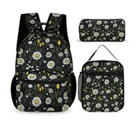 WECECE Spring Theme Backpack School Supplies Bundle for Children Age 7, Daisy Flower School Backpack with Lunch Tote and Pencil Case Year 4 for Boys Sports Clubs Holiday Travel and Daily Carry