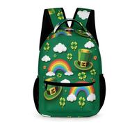 WECECE St. Patrick's Day Backpack for Boys 7-11 Years Clover Leaves School Bag for Girls Years 3-5 with Front Pocket Bookbag Books Bottle Umbrella Outdoor Day Trips