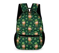 WECECE St. Patrick's Day Backpack Year 5 Primary Kids for Boys Girls 6-12 Years Clover Leaves Rucksack Durable Daily Bookbag Books Water Bottle Back to School Gift