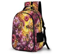 WECECE Students Bee School Backpack 7-12 Years, Boys Insect Flower Theme Back pack, Girls 13.3 Inch Laptop Rucksack, Modern Stylish for Year 4-8 and Outdoor Travel and Spring Trip