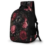 WECECE Students Black Cat Bookbag 7-11 Years with Age 13 Girls Backpack, Boys Rose Kitten Bookbag for Junior School Lightweight Durable for Autumn Outing and Travel