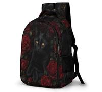 WECECE Students Black Cat School Backpack Secondary Years Boys Rose Kitten Daypack 9-15 Years Girls School Bag Stylish and Durable for Travel Outdoor and Day Trips