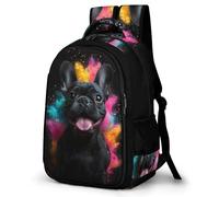 WECECE Students Bulldog Pattern Bookbag Age 7-11, Boys Black Puppy Daypack, Girls 14 Inch Laptop Backpack, Fashion School Bag for Junior School and Spring Outing and Autumn Trip
