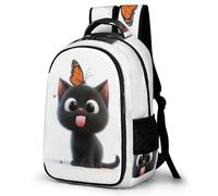 WECECE Students Cute Black Cat School Bag Age 7-12 Girls Rucksack Boys Kitten Motif Rucksack for Primary School, Stylish Durable for Outdoor Travel and Spring Trip