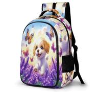 WECECE Students Cute Puppy Butterfly School Backpack 7-12 Years Boys Dog Back pack Girls 13.3 Inch Laptop Rucksack, Modern Stylish for Year 4-8 and Outdoor Travel and Spring Trip
