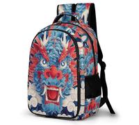 WECECE Students Dragon Motif Bookbag 8-14 Years Girls Backpack Boys Chinese Style Back pack for Secondary Years, Lightweight and Durable for Autumn Outing and Travel