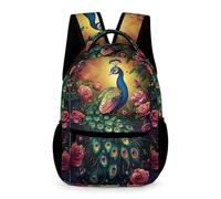 WECECE Students for Boys and Girls Peacock Motif School Backpack Age 10 Animal Backpack Primary School Years 4-6 Durable with Side Pockets Daypack Daily Items Outdoor Day Trips