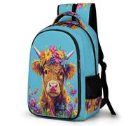 WECECE Students Highland Cattle Bookbag Primary Years Boys Bull Design School Backpack Age 7-11 and 13 Year Olds Girls Bookbag, Stylish Durable for School Trips and Outdoor