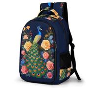 WECECE Students Peacock Motif Bookbag Age 7-11 Boys Animal Daypack Girls 14 Inch Laptop Backpack, Fashion School Bag for Junior School and Spring Outing and Autumn Trip