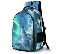 WECECE Students Polar Bear And Aurora Bookbag 8-14 Years, Girls Backpack, Boys Animal Motif Back pack for Secondary Years, Lightweight and Durable for Autumn Outing and Travel
