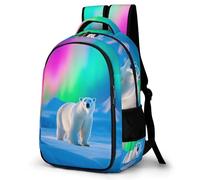 WECECE Students Polar Bear Aurora Pattern Bookbag 8-14 Years, Girls Backpack, Boys Animal Back pack for Secondary Years, Lightweight and Durable for Autumn Outing and Travel