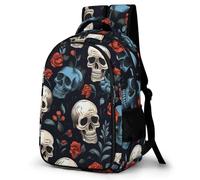 WECECE Students Skull Rose Flower Back pack Year 4-8 Boys Girls Floral Bookbag 7-11 Years with Age 13 13.3 Inch Laptop School Bag, Fashion School Bag for Spring Outing and Autumn Trip