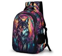 WECECE Students Wolf Dreamcatcher School Backpack Age 10-16 Girls Rucksack Boys Wolves School Bag for Primary to Secondary, Stylish Durable for Daily Use Travel and Hiking