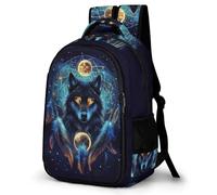 WECECE Students Wolf Dreamcatcher School Backpack Ages 8-12 and 14 Year Olds Girls Rucksack Boys Moon Wolves Bookbag for School Years 4-8, Lightweight Durable for Spring Outing and Autumn Trip
