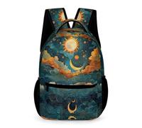 WECECE Sun Moon Book Bag Children Ages 7-10 Years Primary Kids Starry Clouds School Bag Year 2-5 Students Large Backpack Daypack 43x32x15cm for Back to School Gift Books Notebooks