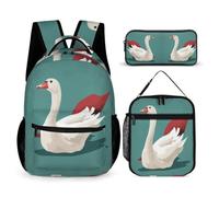 WECECE Swan Backpack 3 Piece Set for Kids 6-8 Years, White Swan School Backpack 3 Piece Set Year 4 for Girls Camping Holidays Outdoor Activities and Learning Sessions