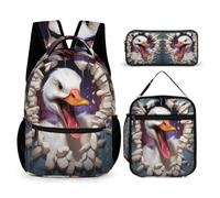 WECECE Swan Backpack with Lunch Box Pencil Case for Boys Age 7, Cartoon Animal Print Bookbag with Lunch Tote and Pencil Case Year 5 for Boys Back to School Gift and Learning Essentials