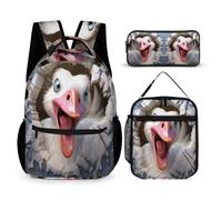 WECECE Swan Bookbag with Lunch Bag and Pencil Case for Girls Age 12, Cartoon Animal Print Backpack 3 Piece Set Year 3-5 for Primary Students Family Trips Outdoor Activities and Student Carry