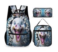 WECECE Swan School Backpack 3 Piece Set for Children Age 7, Cartoon Animal Print Schoolbag with Lunch Tote and Pencil Case Year 4-6 for Girls Back to School Gift and Learning Essentials