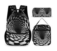 WECECE Swirls Backpack School Supplies Bundle for Girls 10-12 Years, Visual Vertigo Book Pack with Pencil Case and Lunch Bag Year 1 for Girls Sports Clubs Holiday Travel and Daily Carry