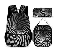 WECECE Swirls School Bag 3 Piece Set for Boys 10-12 Years, Visual Vertigo Book Pack with Lunch Box Pencil Case Year 3-5 for Boys Sports Clubs Holiday Travel and Daily Carry